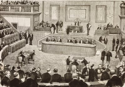 Sessão de 26 de julho do Senado italiano, Roma, Itália, gravura a partir de um desenho de Dante Paolocci, L