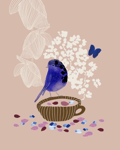 Chá Whimsical Blue Bird de Danushka Abeygoda