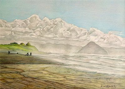 California Coastline, 2017 (lápis, tinta e acrílico sobre papel) de Darrell Windjack