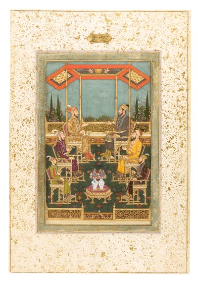 Uma reunião de príncipes, c.1710 (aguarela opaca e ouro sobre papel, montada como página de álbum) de Das Bhawani