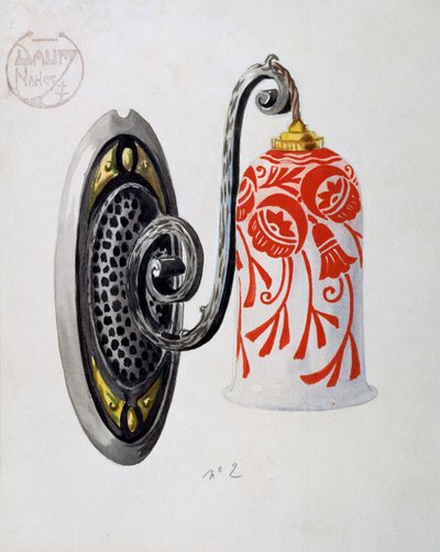 Modelo de uma luz de parede número 2 Art Nouveau da Daum Brothers fabricada em Nancy, gouache, França, século XX. de Daum Freres