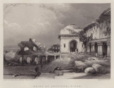 Ruínas em Futtipur, Sikra (cor litho) de David (after) Roberts