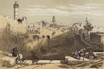 A piscina de Bethesda (cor litho) de David (after) Roberts