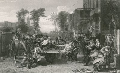 Pensionistas de Chelsea lendo o gazeta da Batalha de Waterloo (gravura) de David (after) Wilkie