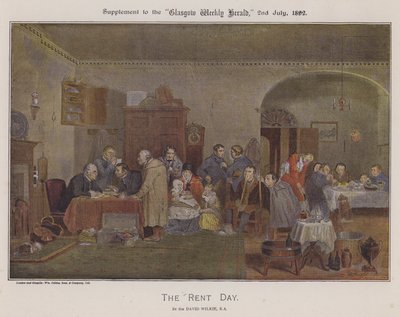 O dia do aluguel (cor litho) de David (after) Wilkie