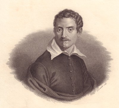 Retrato do pintor italiano Domenico Zampieri também conhecido como Domenichino (1581-1641), gravura em cobre de A Locatelli de John Ward Dunsmore