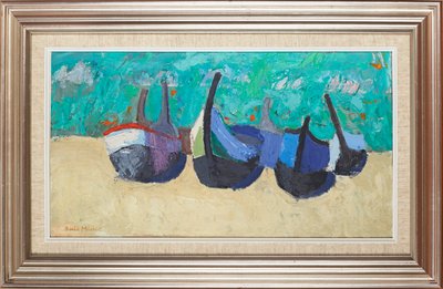 Barcos na Nazaré (óleo a bordo) de David Alan Redpath Michie