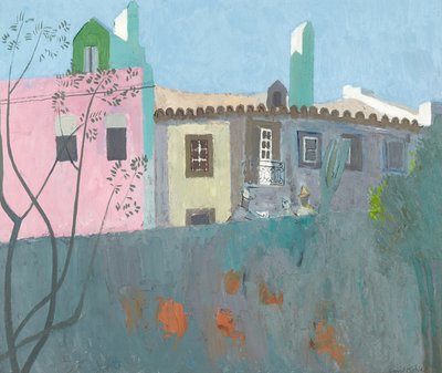 Conversa numa aldeia portuguesa, c.1961-67 (óleo a bordo) de David Alan Redpath Michie