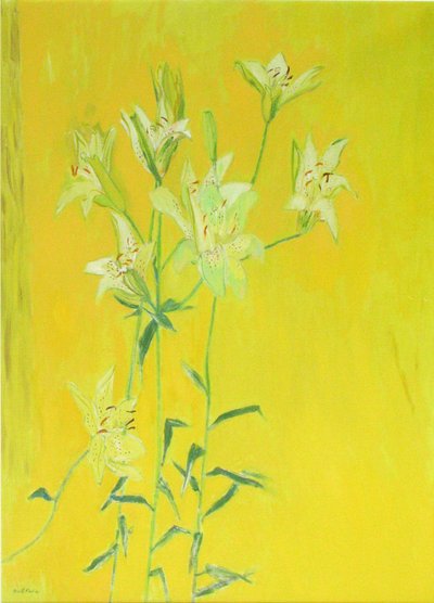 Lírios sobre Amarelo (óleo sobre tela) de David Alan Redpath Michie