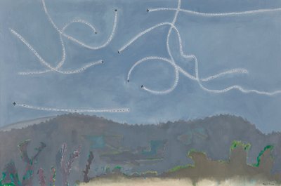 Martins Flying at Dusk, Catus, c.1995-96 (óleo sobre tela) de David Alan Redpath Michie