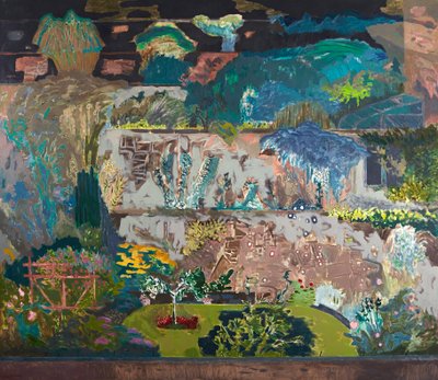 Suffolk Road Back Gardens, c.1993 (óleo sobre tela) de David Alan Redpath Michie