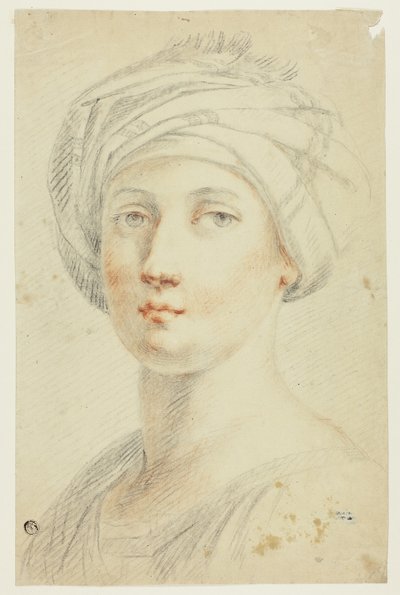 Busto de retrato de mulher jovem com turbante de David Allan