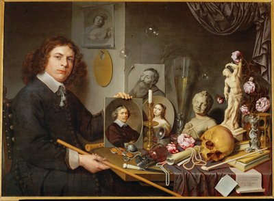 Vanitas, Autorretrato de David Bailly (óleo sobre madeira) de David Bailly