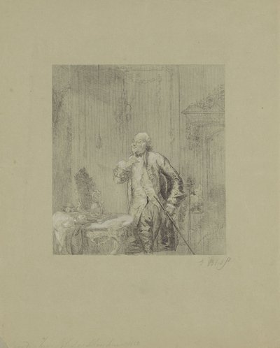 O homem em frente a um espelho num interior do século XVIII
Uma gordura de dias anteriores de David Bles