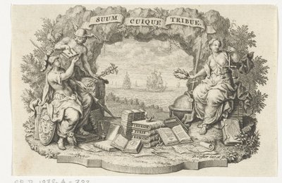 Vinheta com Mercúrio, Minerva e Justiça de David Coster