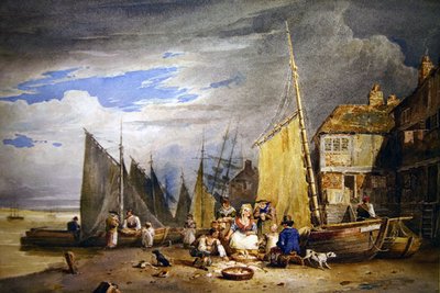 Uma Peixeira com as suas mercadorias à beira do Tamisa (aguarela sobre papel) de David Cox