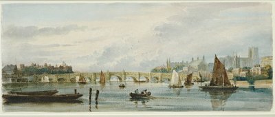 Vista da Ponte de Westminster para oeste, em direcção ao Palácio de Lambeth e à Abadia de Westminster de David Cox