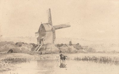 Rega de gado por um moinho de vento em Dulwich Common, 1811 de David Cox