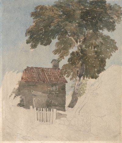 Casa de campo e árvores de David Cox