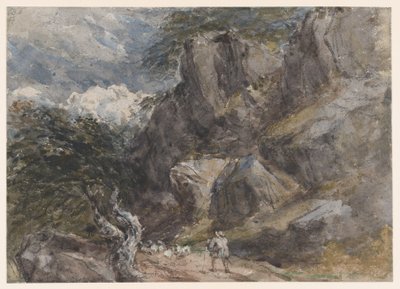 Conduzir um rebanho de ovelhas numa paisagem rochosa de David Cox
