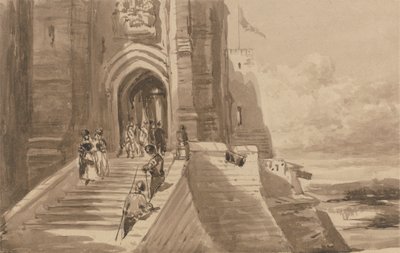 Números na escadaria exterior de um Castelo de David Cox