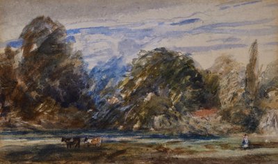 Paisagem com vacas e figura de David Cox