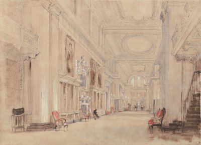 Biblioteca longa no Palácio de Blenheim de David Cox