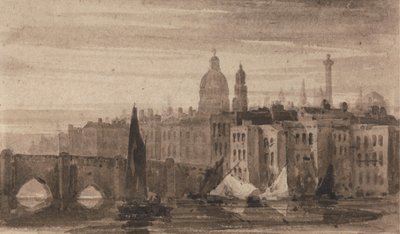 A velha Ponte de Londres e a Catedral de St. Paul do Tamisa de David Cox