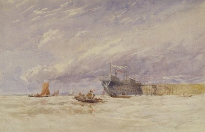 No Medway, c.1845-50 (w - c com cor do corpo sobre grafite no papel) de David Cox
