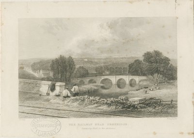 Penkridge Town - Ferrovia e ponte de touros: gravura em aço, nº [c 1839] de David Cox