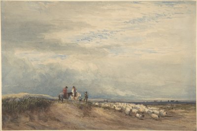 Cavaleiros com ovelhas perto de um estuário de David Cox