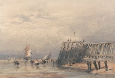 Barcaças e Camarões à Vela de um Cais de David Cox