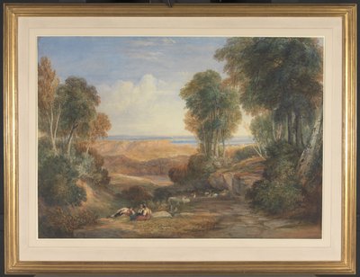 A confluência do Severn e do Wye com Chepstow ao longe de David Cox