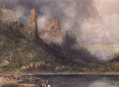 Viajantes em Longstone on the Wye (aguarela sobre papel) de David Cox