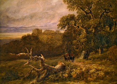 Viajantes perto do Castelo de Hardwicke (aguarela sobre papel) de David Cox