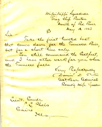 Carta de David D. Porter, U. S. S. Benton, foz de Red River, para Seth Ledyard Phelps, Cairo, Illinois, 12 de maio de 1863 de David D. Porter