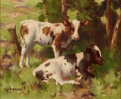 Vitelos em Paisagem de Verão (óleo sobre tela) de David Gauld