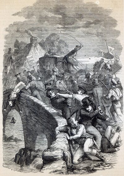 Motim de eleição em Hawick, 1837, ilustração de &39;História Ilustrada de Cassell da Inglaterra&39;, publicada em 1895 de David Henry Friston