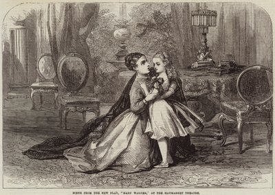 Cena do novo jogo, Mary Warner, no teatro de Haymarket de David Henry Friston