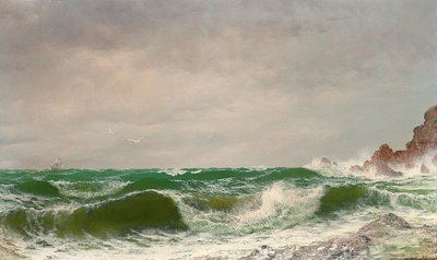 Ondas quebrando em uma costa rochosa, 1885 de David James