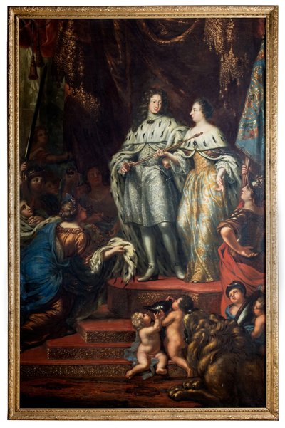 Alegoria sobre a forma como o rei Carlos XI recebe o governo das mãos da sua mãe, Hedvig Eleonora de David Klöcker Ehrenstrahl