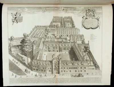 &39;Collegium Christi&39;, vista do colégio de Cristo Cambridge, 1690 de David Loggan