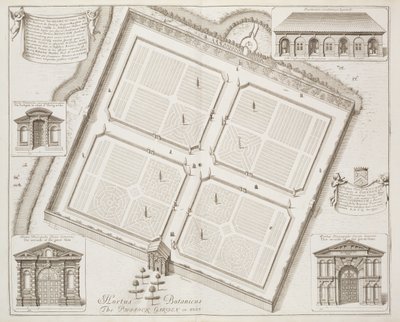 Hortus Botanicus, O Jardim Physick, Oxon, de &39;Oxonia Illustrata&39;, publicado em 1675 de David Loggan