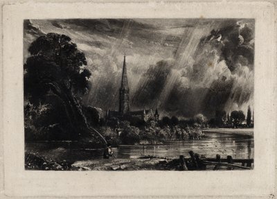 Catedral de Salisbury, c.1832 (mezzotint com giz branco sobre papel vegetal) de David Lucas