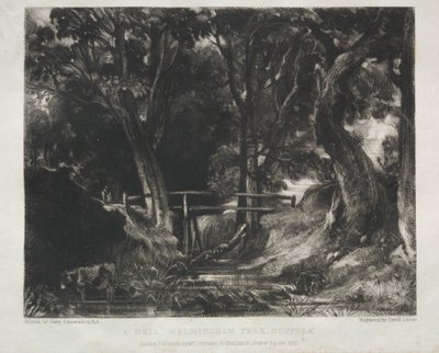 Vários assuntos de paisagem, característicos do cenário inglês de imagens pintadas por John Constable, R.A.: Dell in the Woods of Helmingham Park, Suffolk de David Lucas