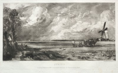 Vários assuntos de paisagem, característicos do cenário inglês de quadros pintados por John Constable, R.A.: Spring. Um Moinho em um Comum. Chuva de granizo. East Bergholt, Suffolk de David Lucas