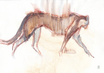 Caça à chita, 2019 (crayon/aquarela sobre papel) de David Mayer