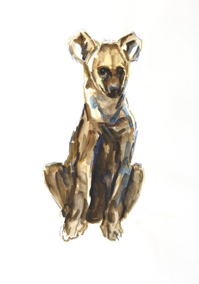 Hyena pup, 2020 (aguarela, lápis de cera e guache em papel) de David Mayer