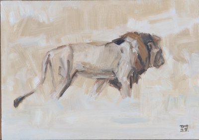 Leão macho, 2021 (óleo sobre tela) de David Mayer