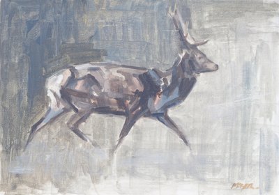 Veado vermelho a correr, 2023 (óleo sobre tela) de David Mayer